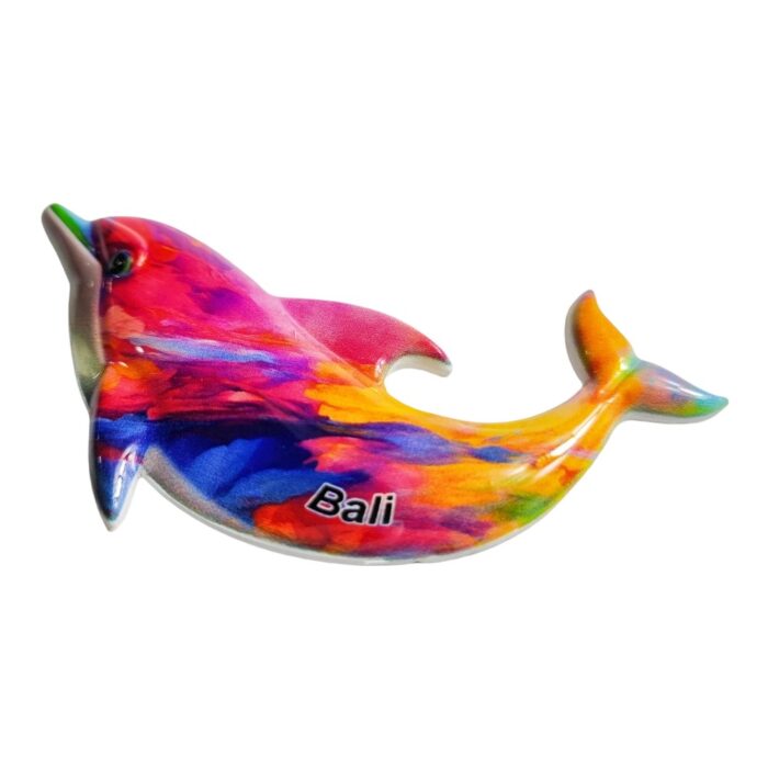bali tropical dolphin fridge magnet colorful handmade resin art, unique travel souvenir & kitchen decor | vibrant island themed gift