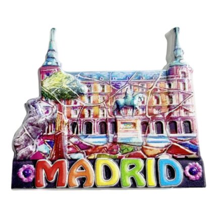 madrid skyline fridge magnet vibrant spanish capital souvenir | royal palace & equestrian statue design | colorful city gift