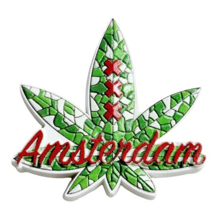 amsterdam maple leaf fridge magnet dutch city emblem with xxx symbol, green mosaic art piece | netherlands themed travel memorabilia