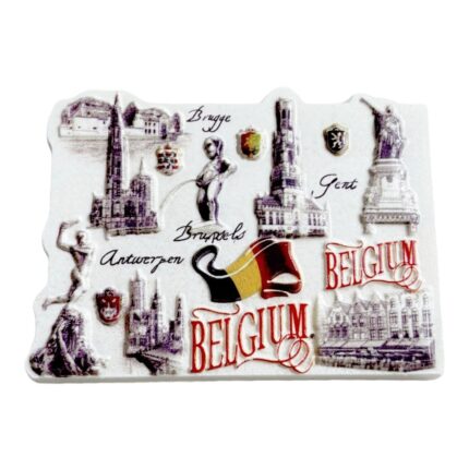 belgium landmarks collector's fridge magnet brussels, bruges & antwerp city skyline, european travel keepsake | purple themed cultural decor