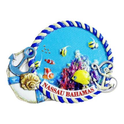 ​​nassau bahamas ocean life fridge magnet​​ colorful tropical fish & coral reef design | nautical anchor & seashell decor | caribbean beach gift