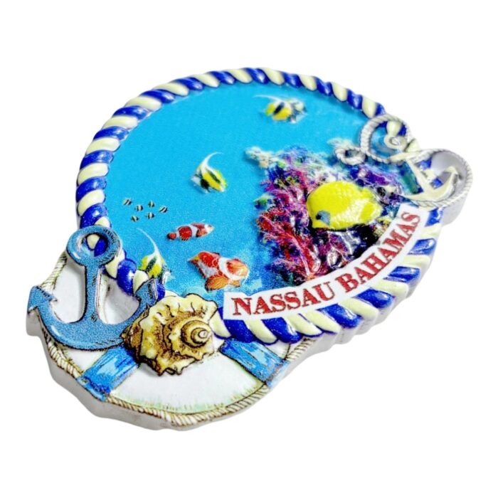 ​​nassau bahamas ocean life fridge magnet​​ colorful tropical fish & coral reef design | nautical anchor & seashell decor | caribbean beach gift