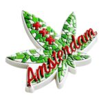 amsterdam maple leaf fridge magnet dutch city emblem with xxx symbol, green mosaic art piece | netherlands themed travel memorabilia