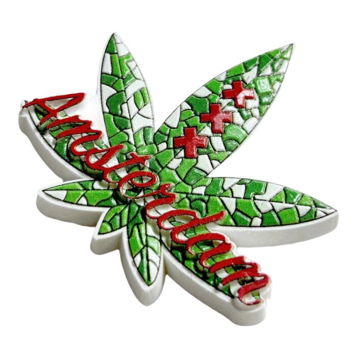 amsterdam maple leaf fridge magnet dutch city emblem with xxx symbol, green mosaic art piece | netherlands themed travel memorabilia