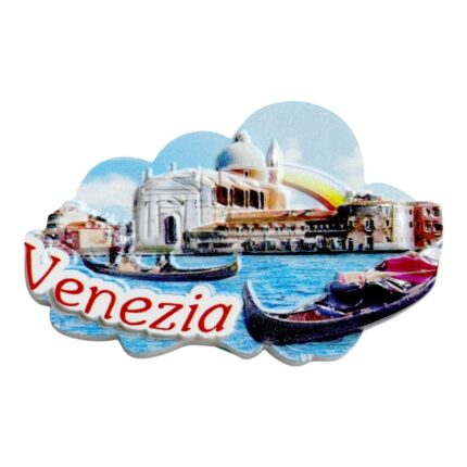 venice gondola panorama fridge magnet venezia skyline with rainbow & canals, italian travel collectible | romantic watercity decor